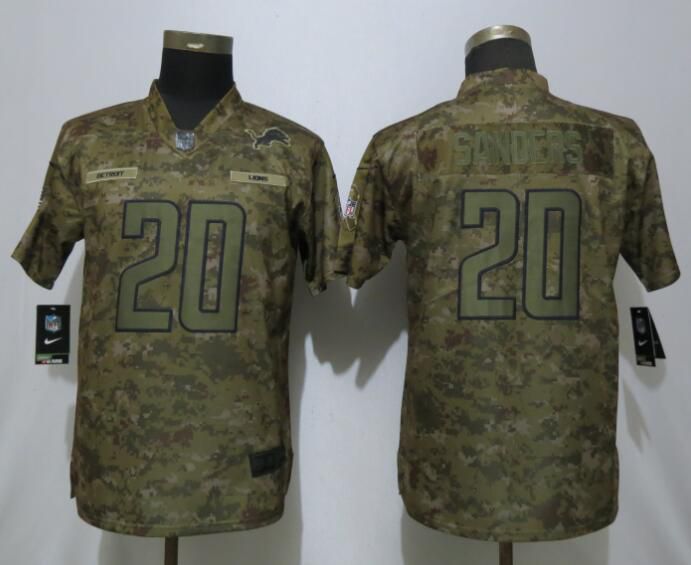 Women Detroit Lions #20 Sanders Nike Camo Salute to Service Limited NFL Jersey